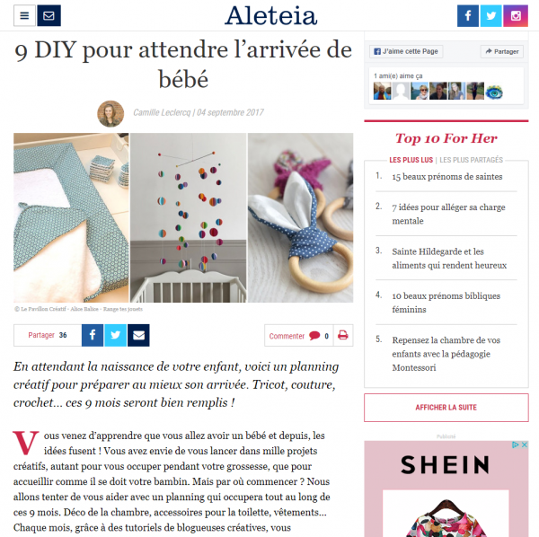 alice balice | publication presse | aleteia for her | revue de presse | mobile bébé en papier | color pop | arc en ciel | tuto diy gratuit