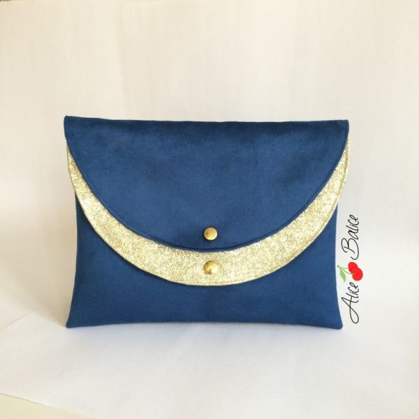 alice balice | pochette glitter double poche | pochette de soirée | simili cuir glitter or | suedine bleu roi