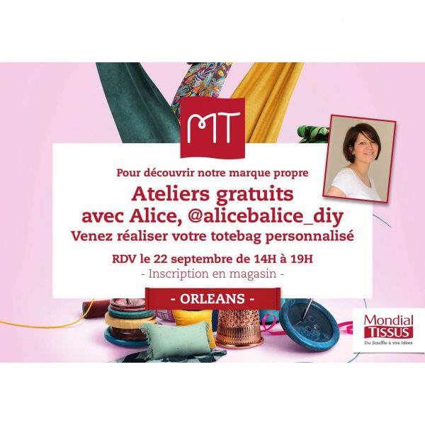 alice balice | partenariat Mondial Tissus | Journée du DIY | atelier couture tote bag gratuit | sewing